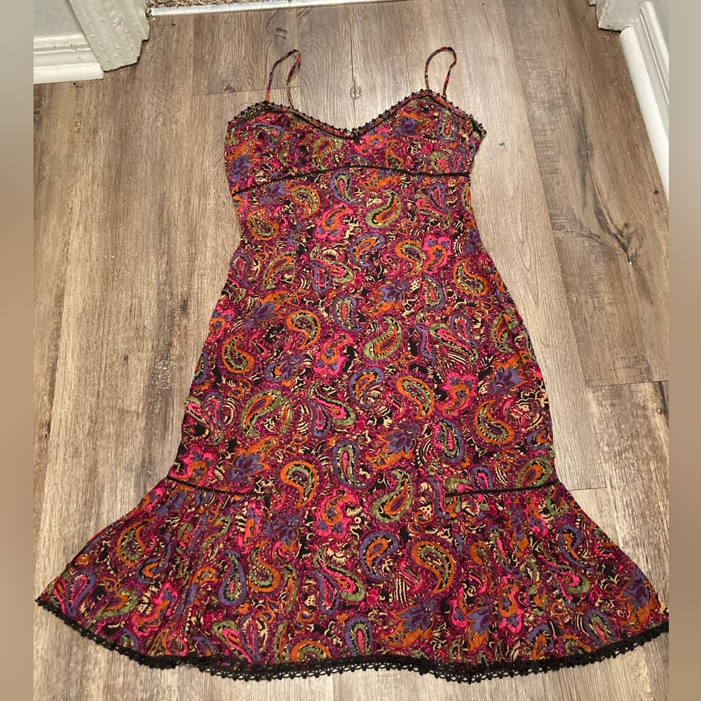 Betsey Johnson VTG 90s Paisley Print Spaghetti Strap Dress